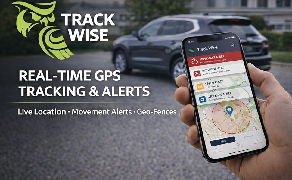 Real-time GPS tracking and alerts via Track Wise app
