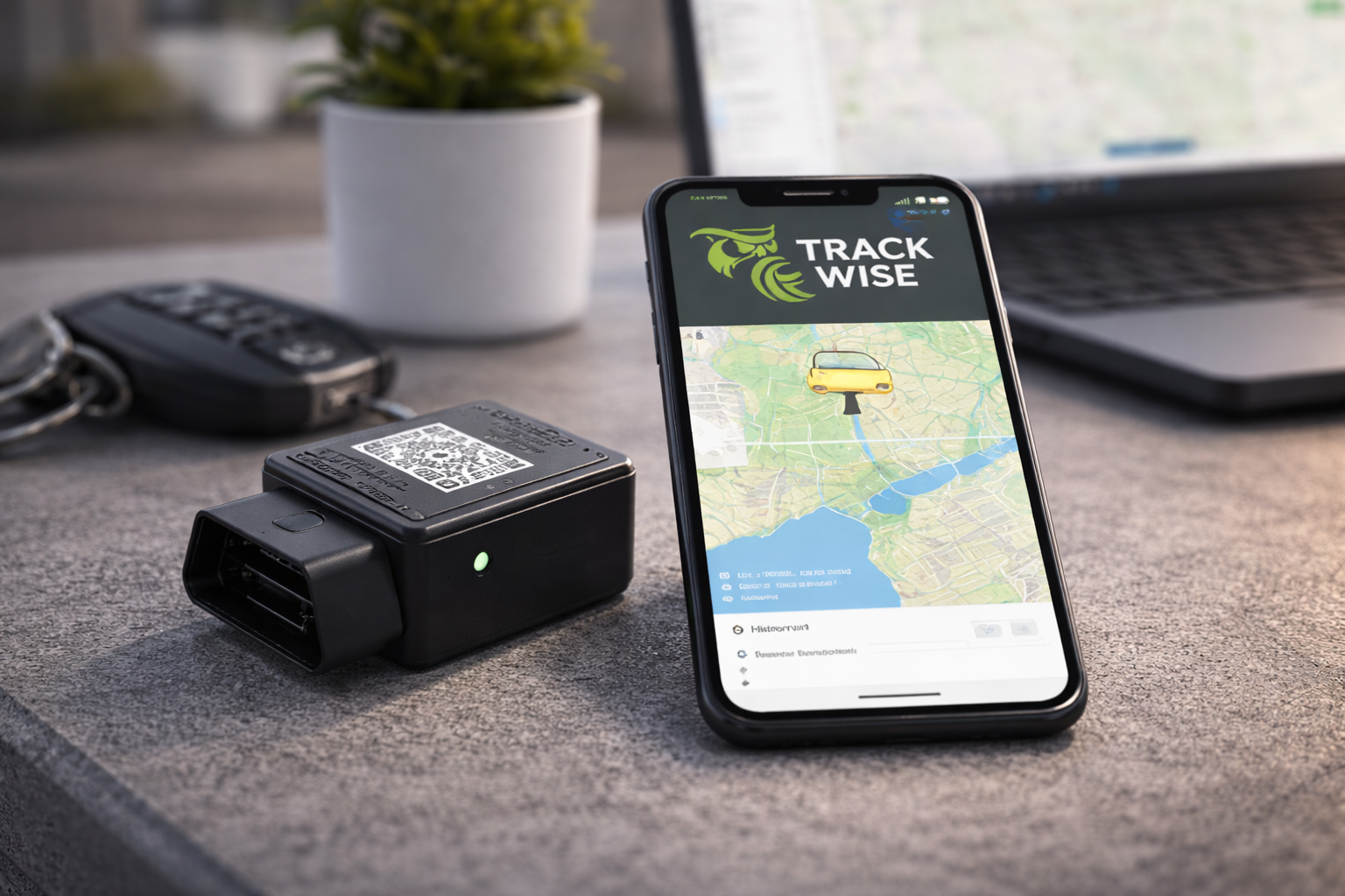 Track Wise tracker with mobile app view
